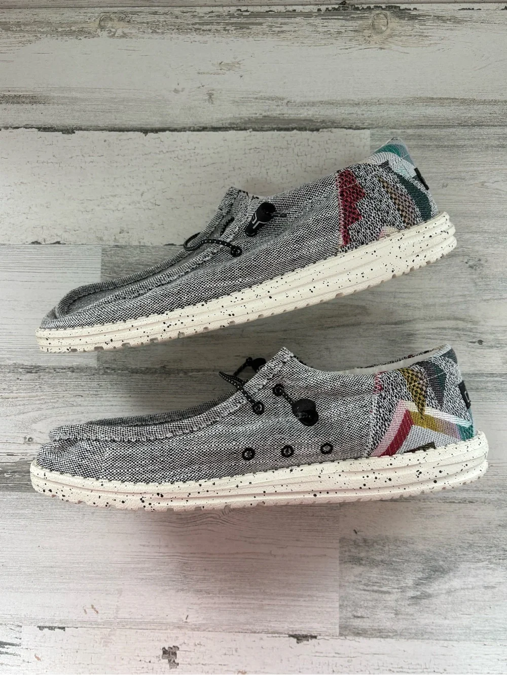 Hey Dude Men’s Size 13 Wally Funk Etno Gray Slip On Shoes Multi Color Heel NWT